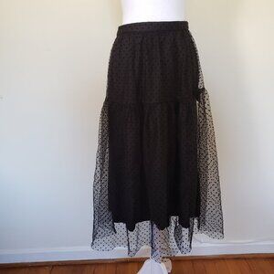 SOLD H&M Skirt Maxi Size 6 Black Sheer Tulle Lace Polka Dot Mesh Lined  A-Line